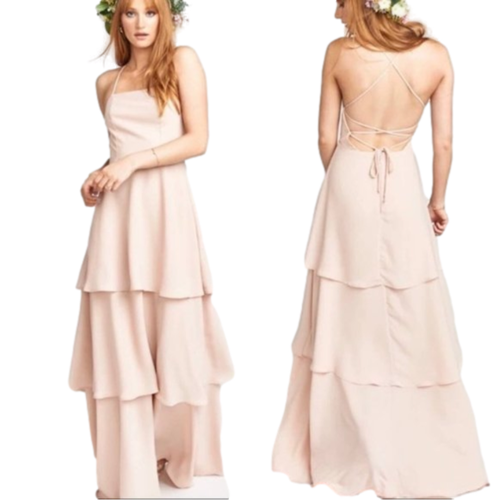 Show Me Your MuMu Calypso Ruffle Strappy Tiered Maxi Dress In Dusty Blush Size M